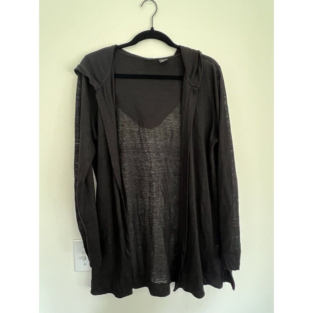 Tahari Dark Charcoal Hooded Open-Front Cardigan